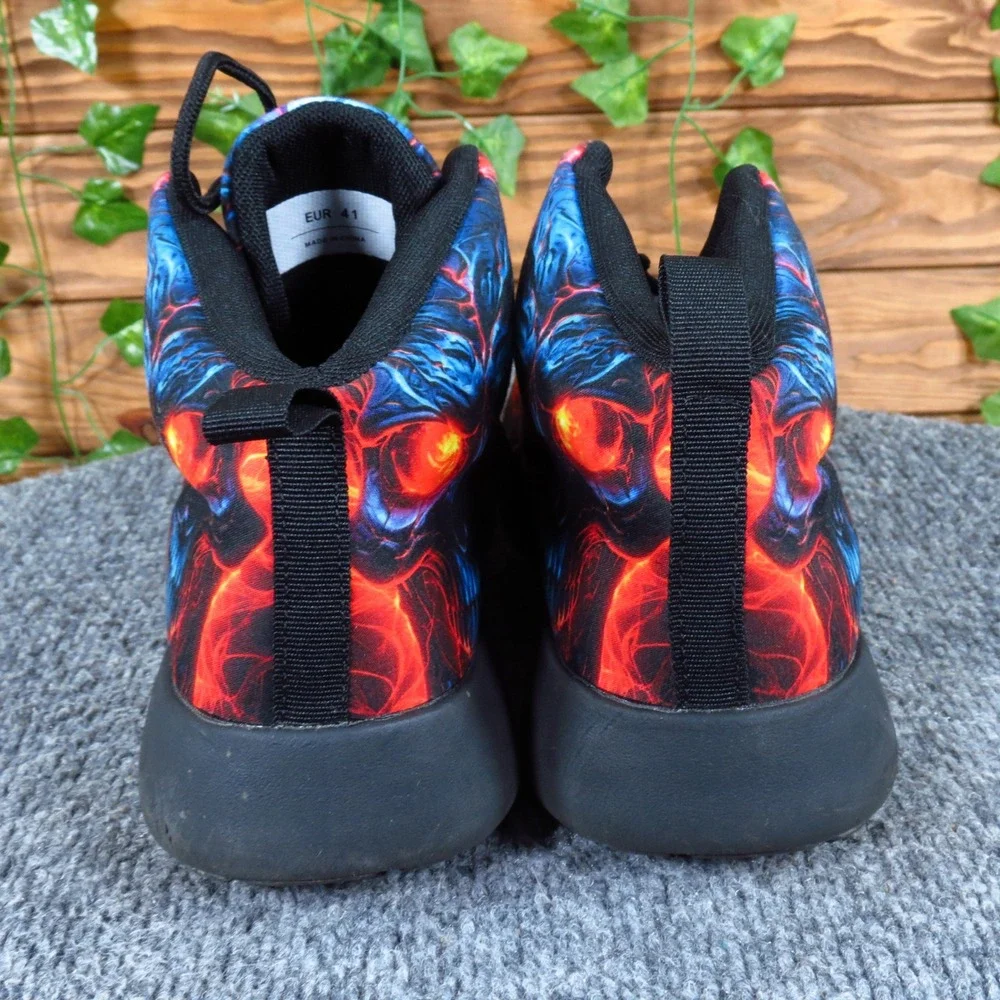 Unbranded Skull Fire Graphic Mens High Top Sneakers Size 41 Streetwear Red Blue